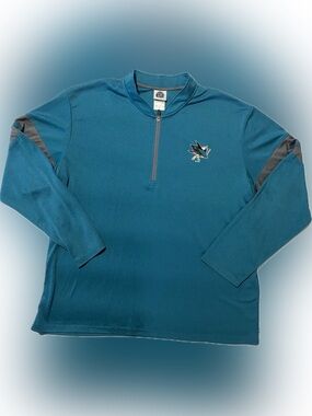 NHL San Jose Sharks Teal Quarter-Zip Pullover with Gray Sleeve Panels